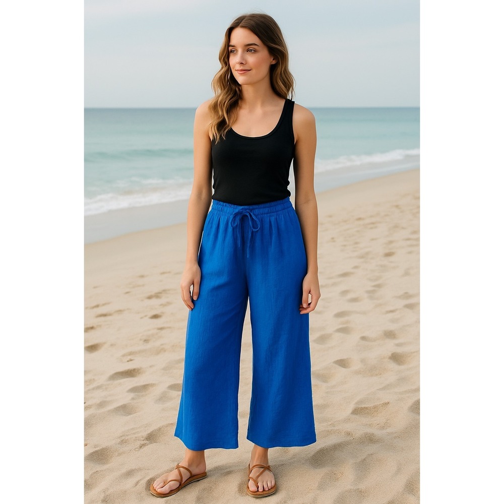 Sedge Women's Pants Small Blue 100% Cotton Gauze Wide Leg Pull-On Made in USA